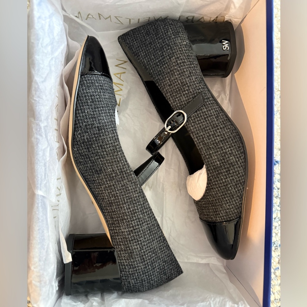 NEW with bag and shoe box. Staurt Weitzman Black and Gray Mary Jane Heels - Picture 5 of 7